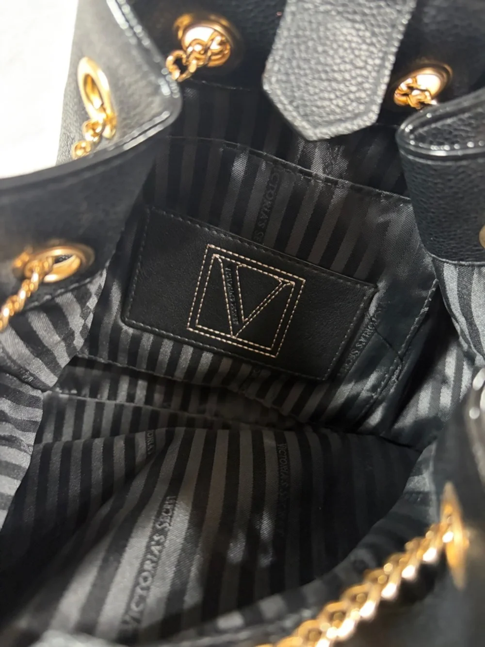 Victoria's Secret Black Drawstring Chain-Accent Hobo